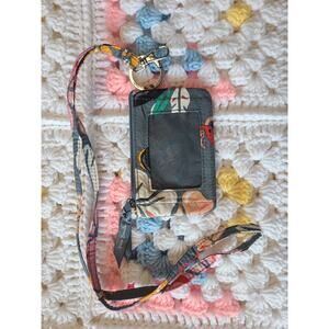 Vera Bradley zip ID case & lanyard gray floral Coastal Paradise floral print